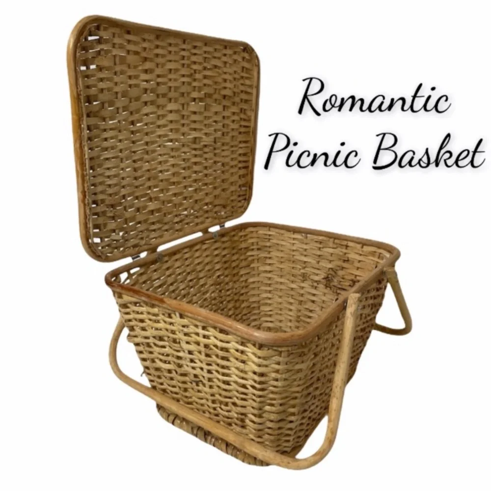 Vintage Picnic Basket Hand Woven Romantic Decor Large Hand Crafted High Quality
